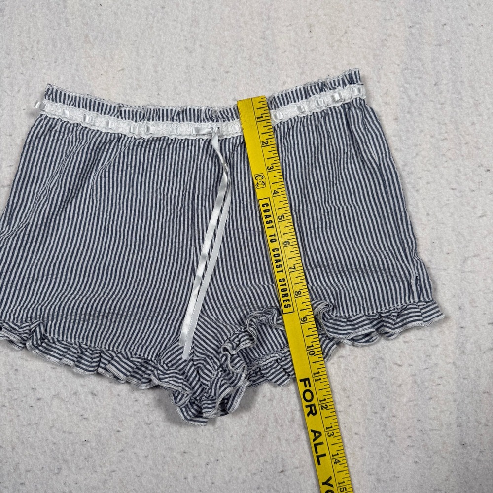 Full Tilt Blue White Striped Ruffle Pajama Shorts Lace Trim Bow Size L - Picture 7 of 7